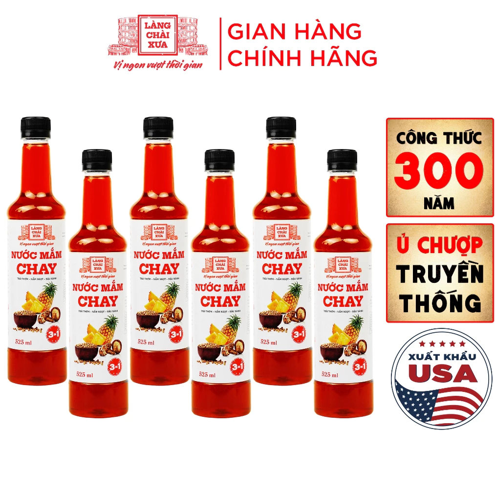 [TẶNG 1 NƯỚC TƯƠNG 125ML] Thùng 6 chai nước mắm CHAY 3 trong 1 Làng Chài Xưa trái thơm nấm ngọt