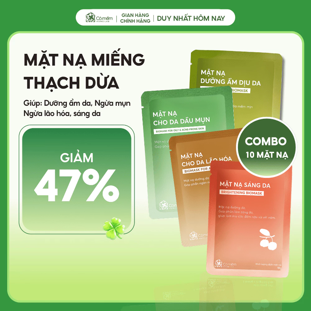 Combo 10 Mặt Nạ Dừa Tươi Lên Men Cỏ Mềm