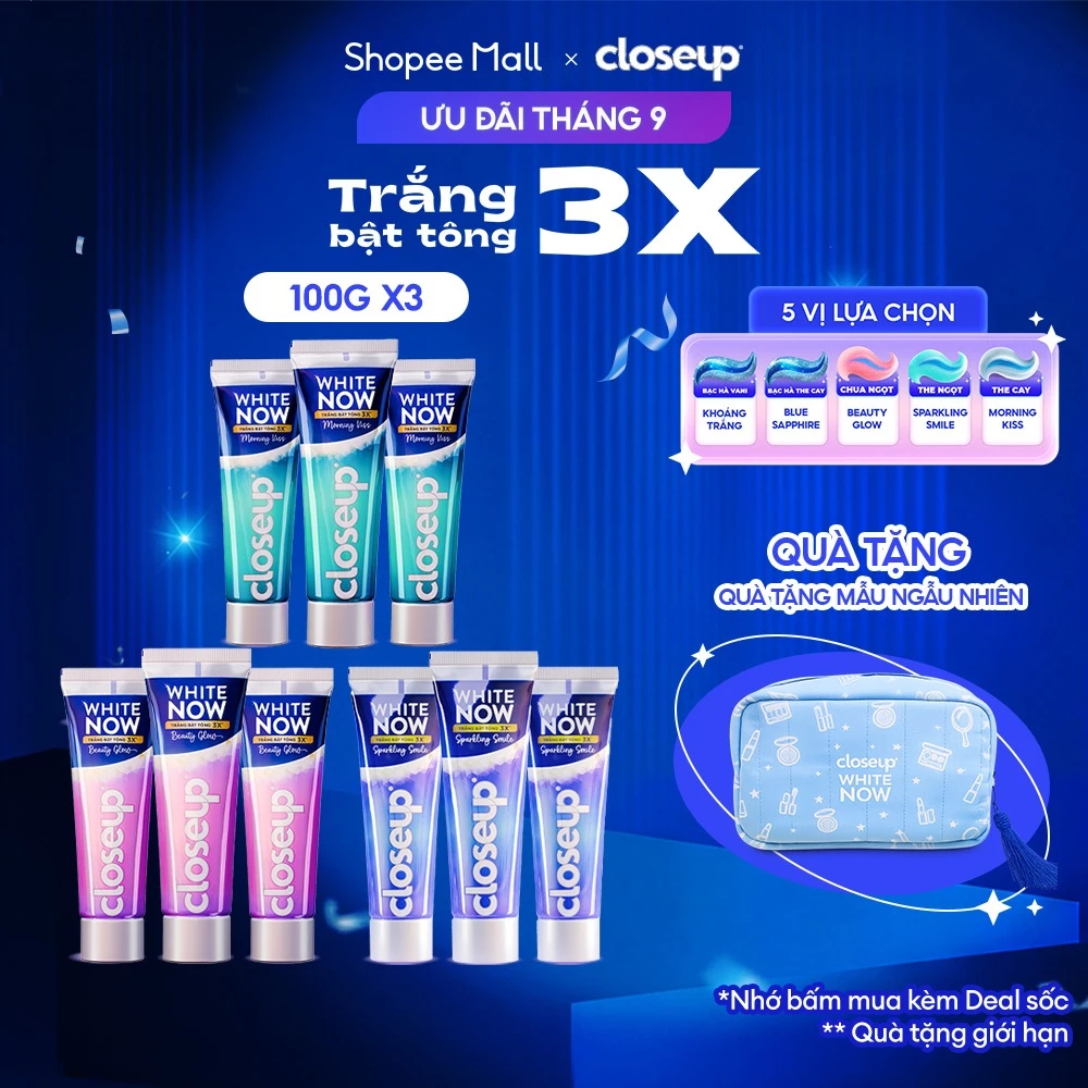 [Bộ Sưu Tập Tính Nữ] Combo 3 Kem đánh răng Closeup White Now-Trắng Bật Tông 3X TỨC THÌ với Công nghệ Ánh Sáng Xanh 100g