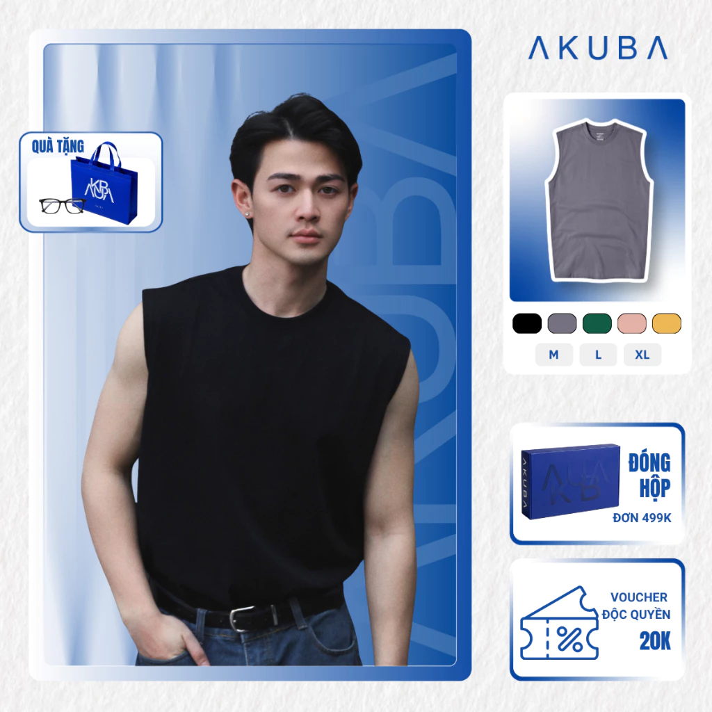 [QUÀ TẶNG KHÔNG BÁN] Áo Thun Ba Lỗ Nam AKUBA Cổ Tròn Form Regular Chất Liệu Cotton | 01JE1079