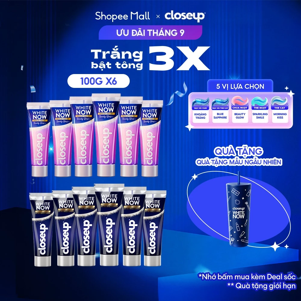 Bộ 6 Kem Đánh Răng Closeup trắng răng White Now Trắng Bật Tông 3x TỨC THÌ 100g