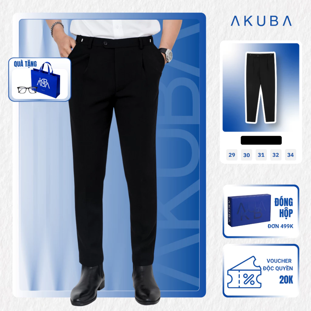 Quần tây âu công sở AKUBA, nút gài điều chỉnh, chất vải chống nhăn, form slimfit | 01K0766