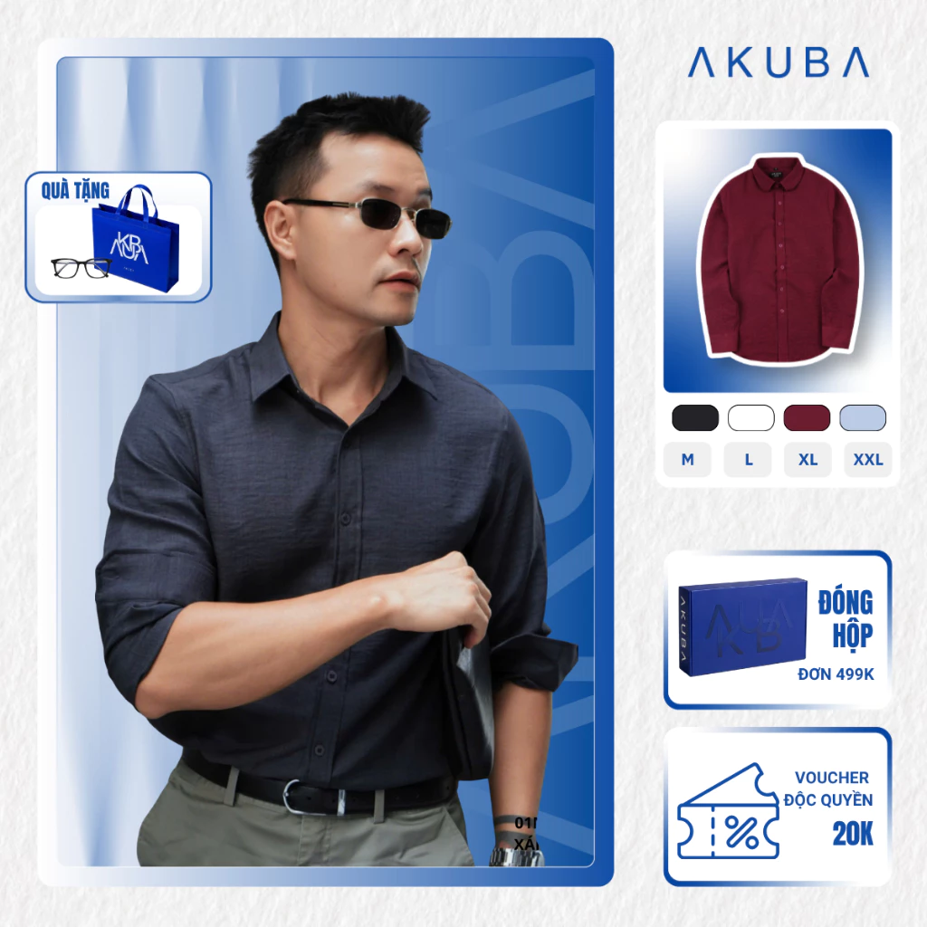 Áo sơ mi nam tay dài AKUBA vải linen thoáng mát, form slimfit tôn dáng, lịch lãm dễ phối | 01NP1452