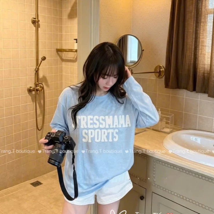 (Hàng QC) Áo Phông Giấy Dài Tay Stressmama Form Rộng - Dài 66cm