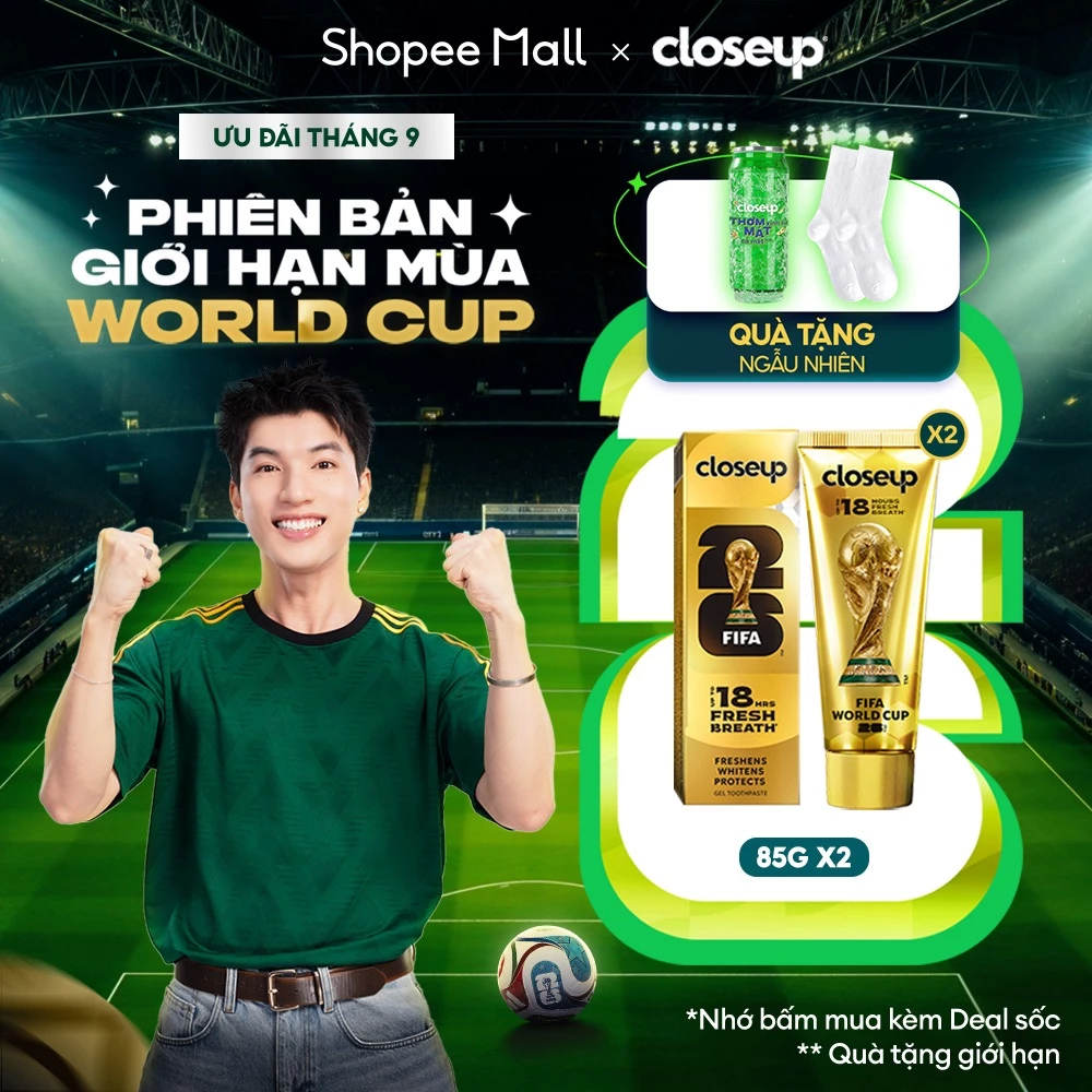[MỚI] Combo 2 Kem đánh răng Closeup phiên bản giới hạn FIFA World Cup 2026 85g - Thơm mát dát vàng mọi đường bóng