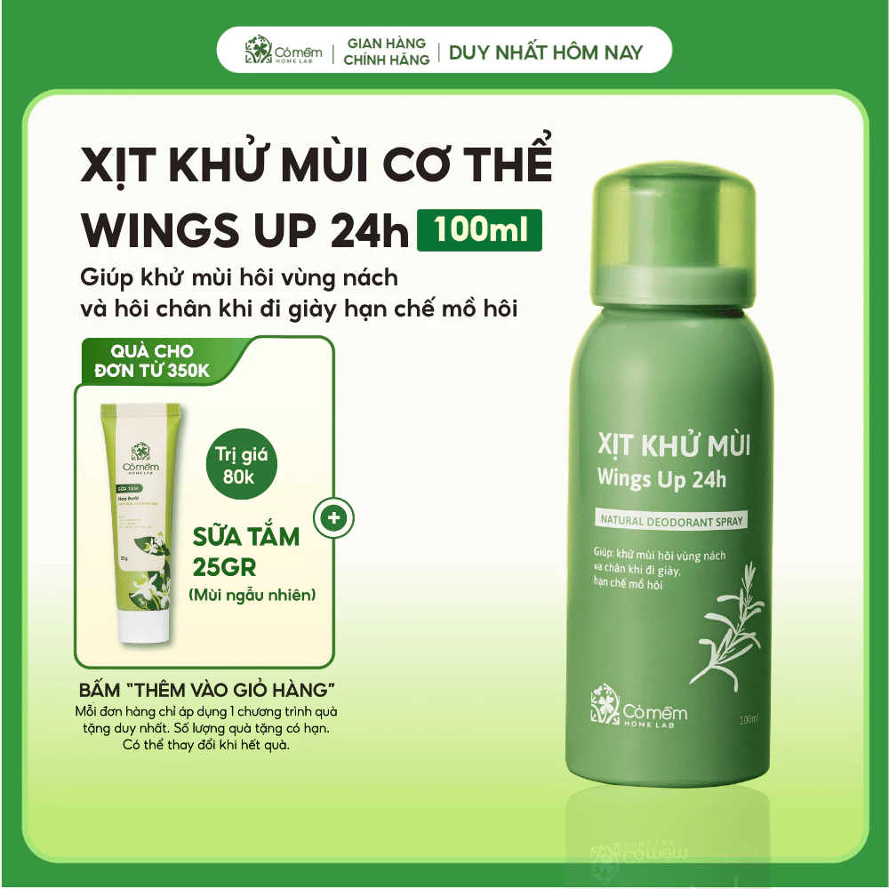 Xịt Khử Mùi Wings Up 24h Khử Mùi Hôi Nách Hôi Chân Giảm Tiết Mồ Hôi Và Ngăn Ngừa Vi Khuẩn Gây Mùi Cỏ Mềm 100ml