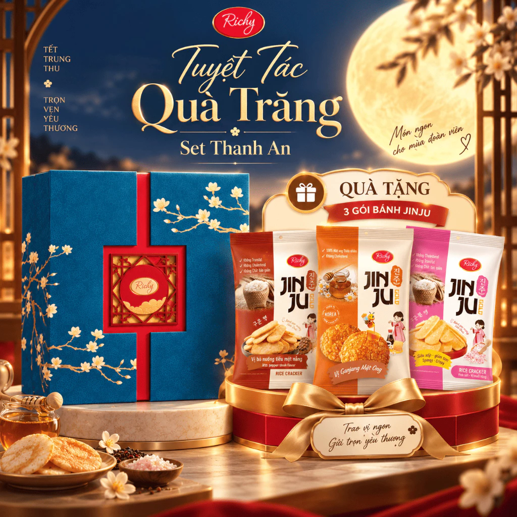 [HỎA TỐC HN] [TẶNG 3 BÁNH GẠO] Set Bánh Trung Thu Cao Cấp Richy - Thu - Thanh An 4 Bánh Nướng 120g