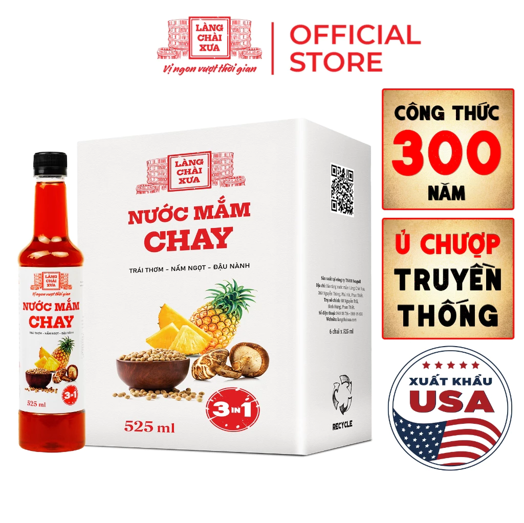 Nước mắm chay 3 trong 1 Làng Chài Xưa 01 chai 525ml trái thơm nấm ngọt đậu nành 300 năm truyền thống