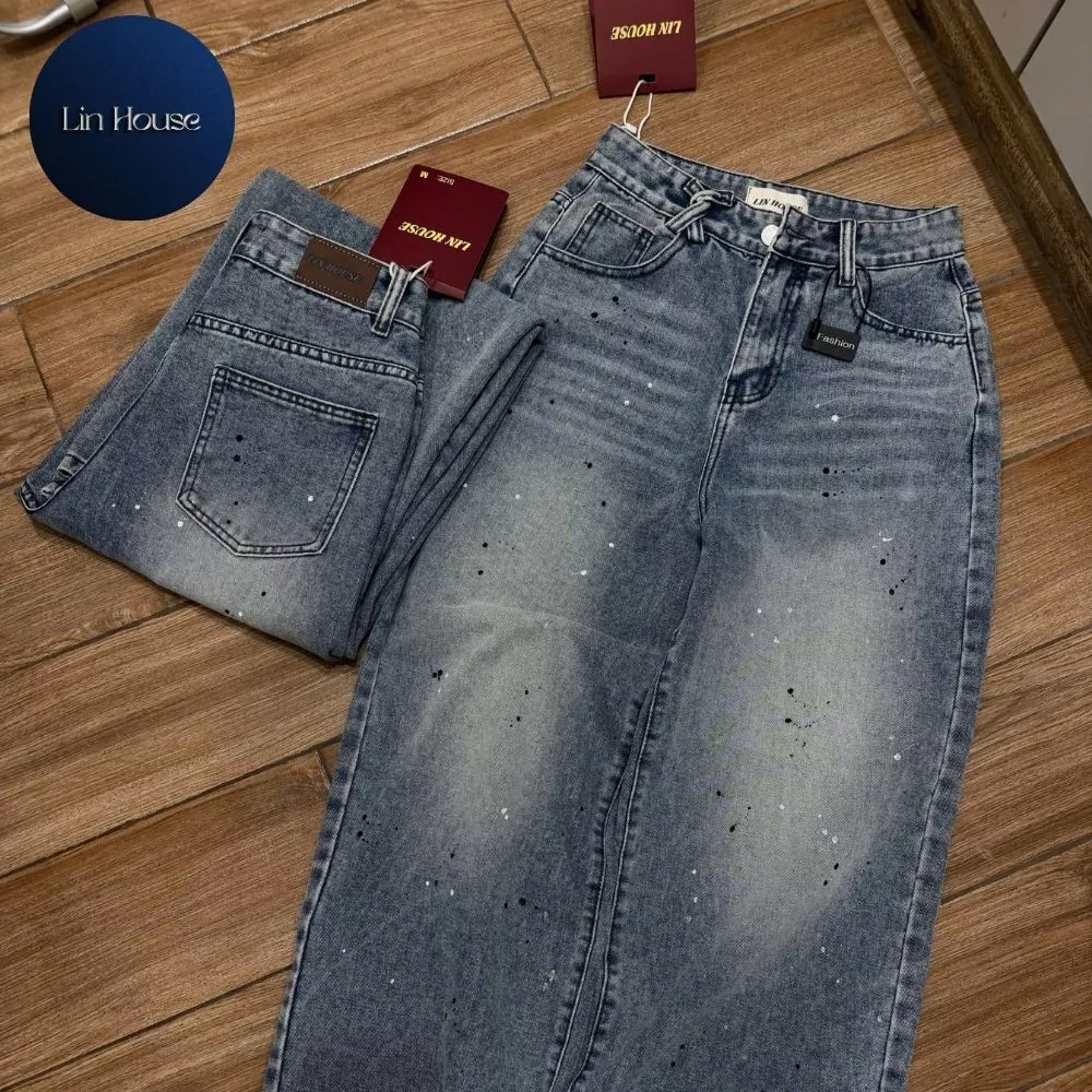 (MÃ 42- PREORDER) Quần Jeans Nữ Form Suông Vẩy Sơn – Form Nấm Lùn, Cá Tính | LIN HOUSE