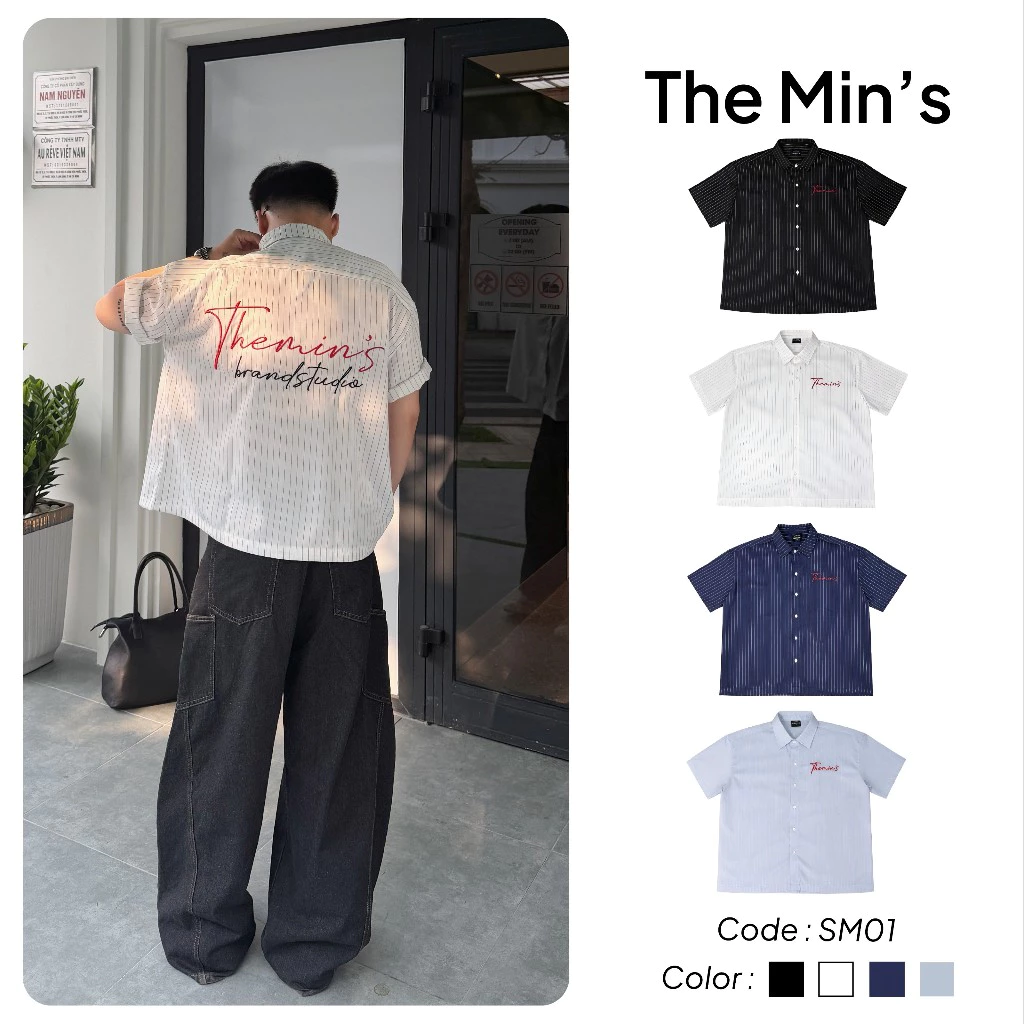 Áo Sơ Mi Boxy Local Brand Themin's SM01 Áo Sơ Mi Unisex Vải Tuytsi Tay Lở