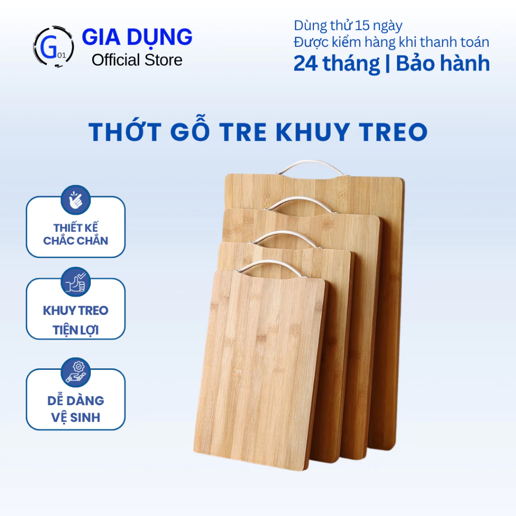 Thớt Gỗ Tre G1 Nhà Bếp CÓ KHUY TREO Siêu Bền Đẹp Chống Nấm Mốc Kháng Khuẩn