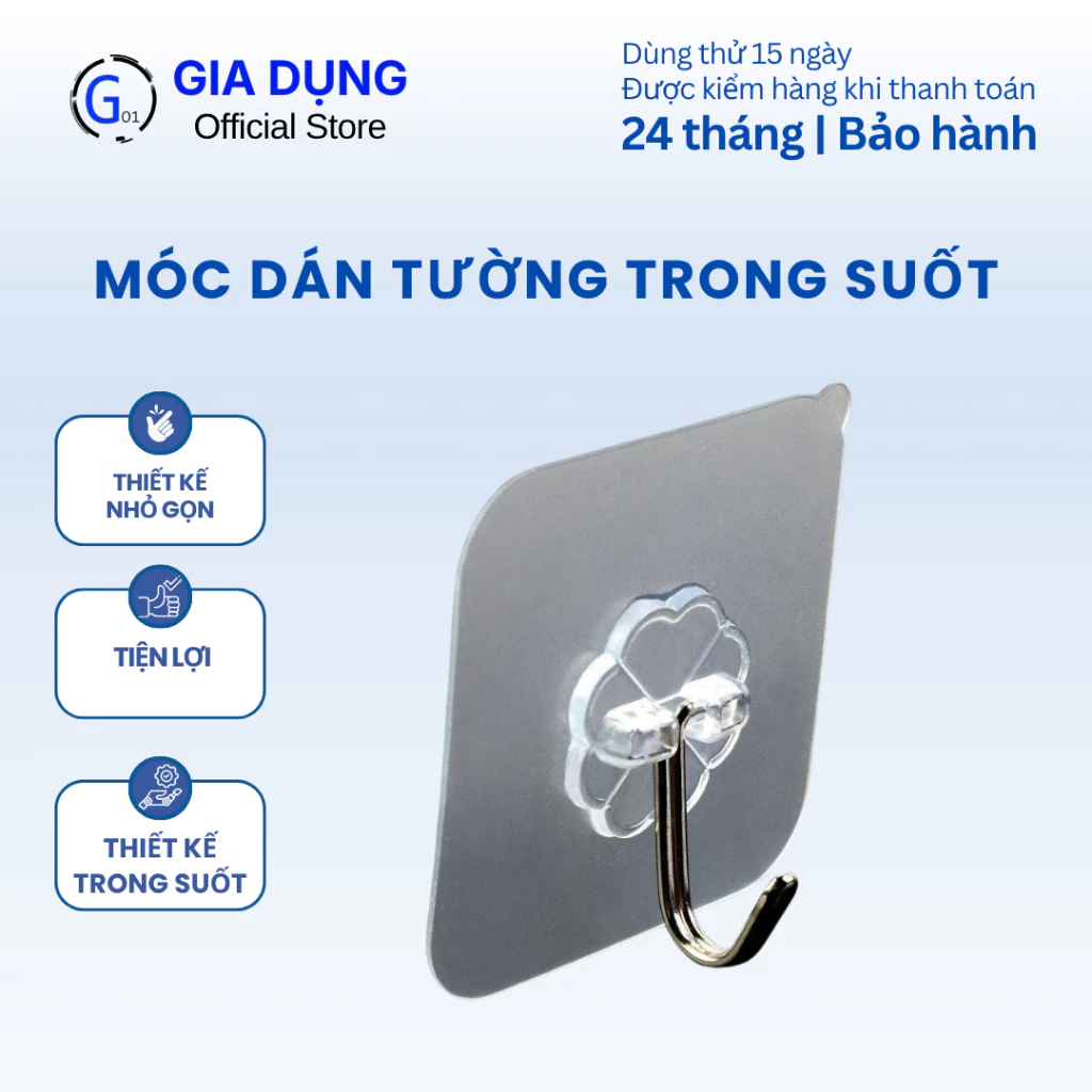 Móc dán tường trong suốt G01 chịu lực 3D G01 siêu dính chịu lực tốt đa năng chống thấm nước