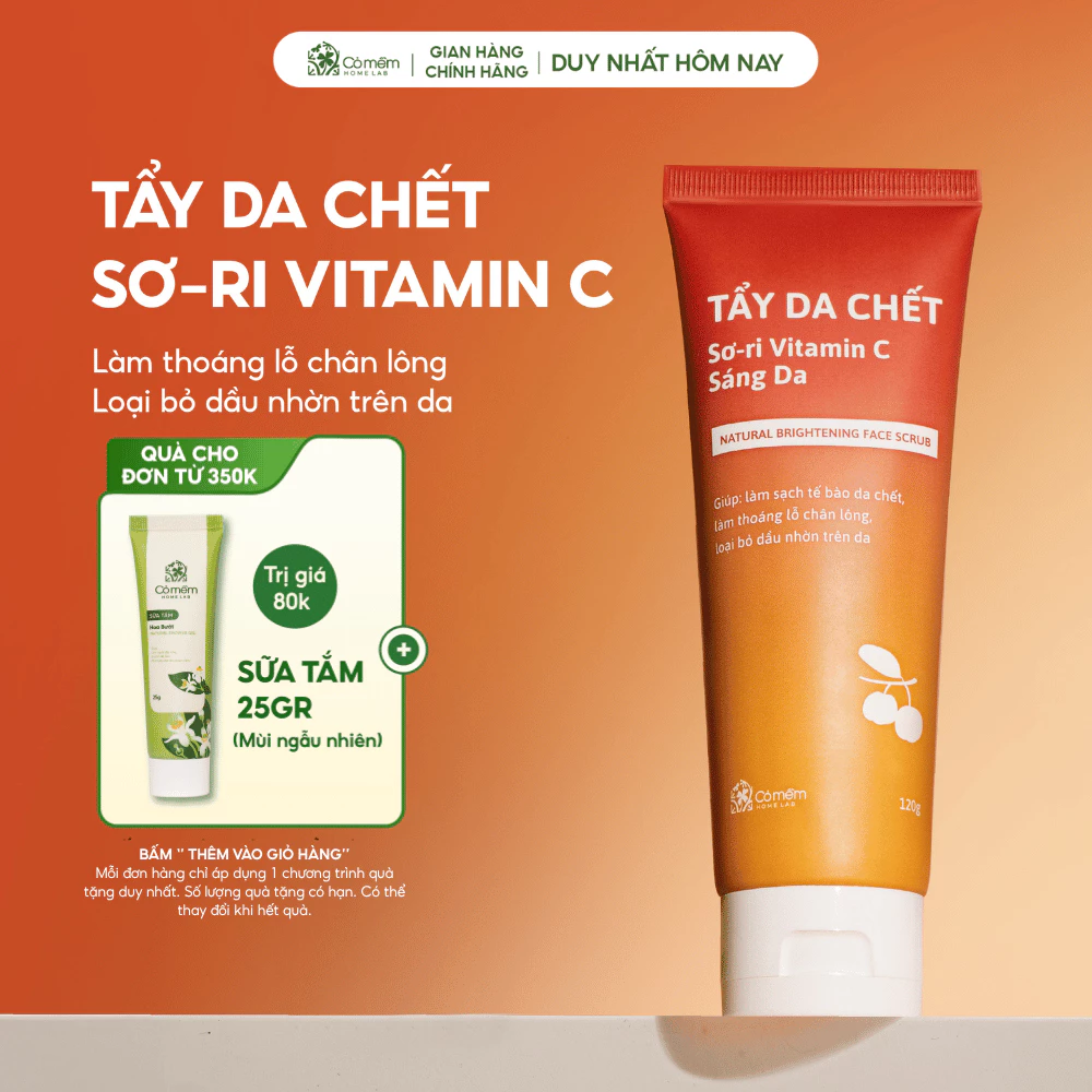 Tẩy Tế Bào Chết Da Mặt Sơ-ri Vitamin C Làm Sạch Da Chết Sợi Bã Nhờn Cho Da Mềm Sáng Mịn Cỏ Mềm 120g