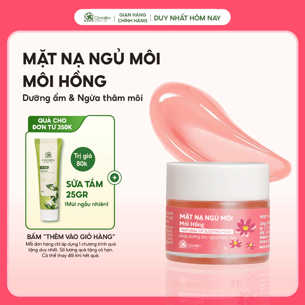 Mặt Nạ Ngủ Môi Hồng Ủ Môi Dưỡng Ẩm Giúp Cải Thiện Thâm Môi Nẻ Cỏ Mềm 8g
