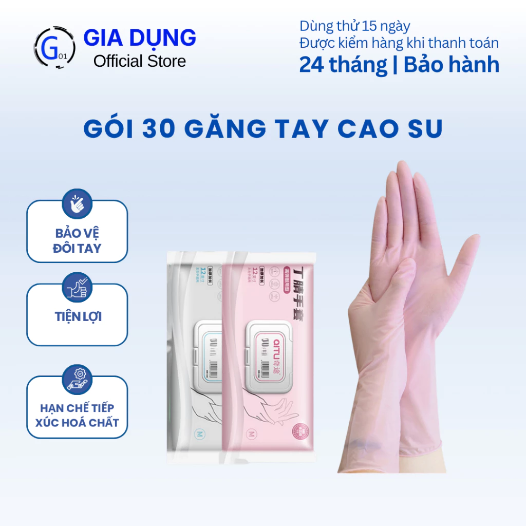 Gói 30 găng tay cao su G01 làm bếp đa năng siêu dai tái sử dụng nhiều lần bảo vệ da tay