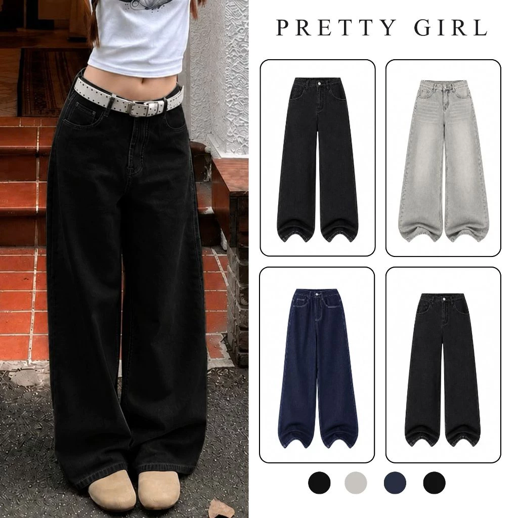 Quần Jean Nữ Ống Rộng Cạp Cao Bốn Màu Form Trùm Giày, Quần Bò Suông Rộng Cạp Cao Form Rộng Hot Trend JSRG