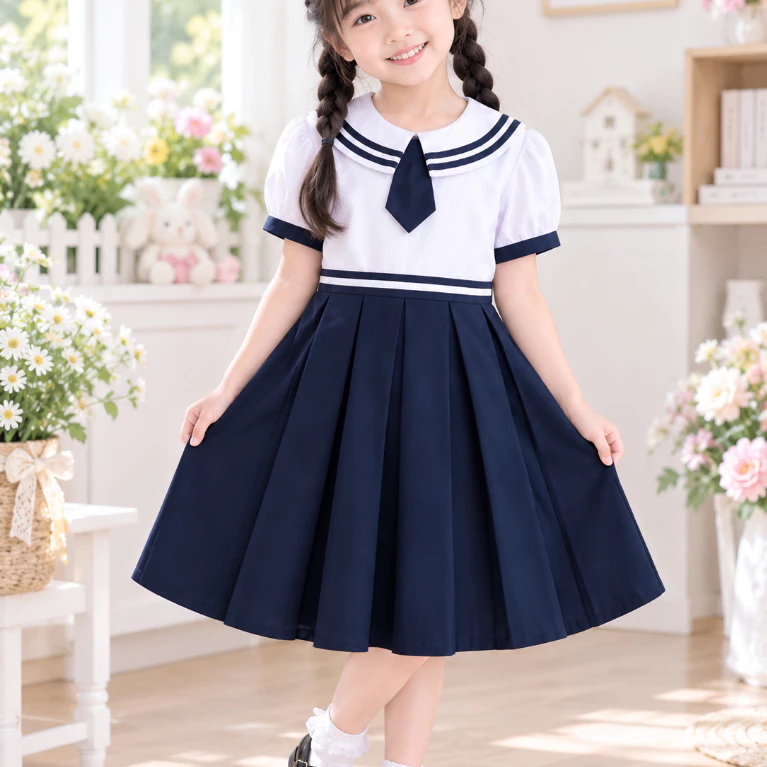 (ĐẦM Hàng Đẹp )Váy đầm học sinh bé gái cấp 1, mẫu đầm liền xếp ly đồng phục nữ cấp tiểu học có dây cột chất mềm mịn