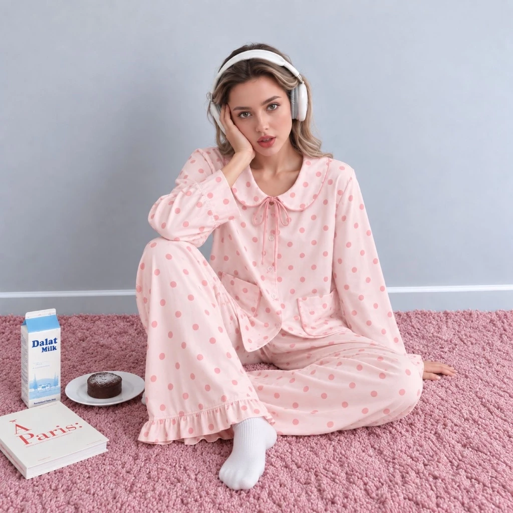 [ Fit to sleep ] Bộ đồ ngủ Maison thiết kế với màu sắc hồng pastel, được sử dụng bởi chất liệu Đũi cao cấp , thoáng mát