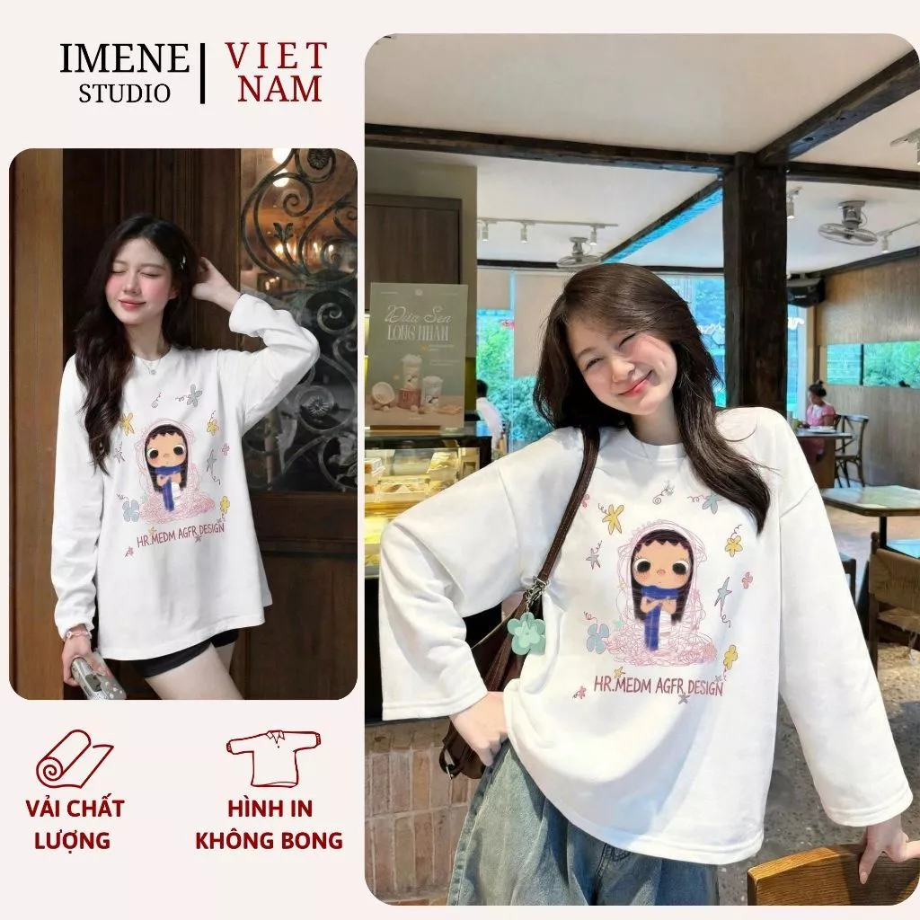 [QUÀ TẶNG CHUN] Áo thun dài tay nữ, áo dài tay nữ chất cotton mềm mịn form rộng in hình cute phong cách dễ thương