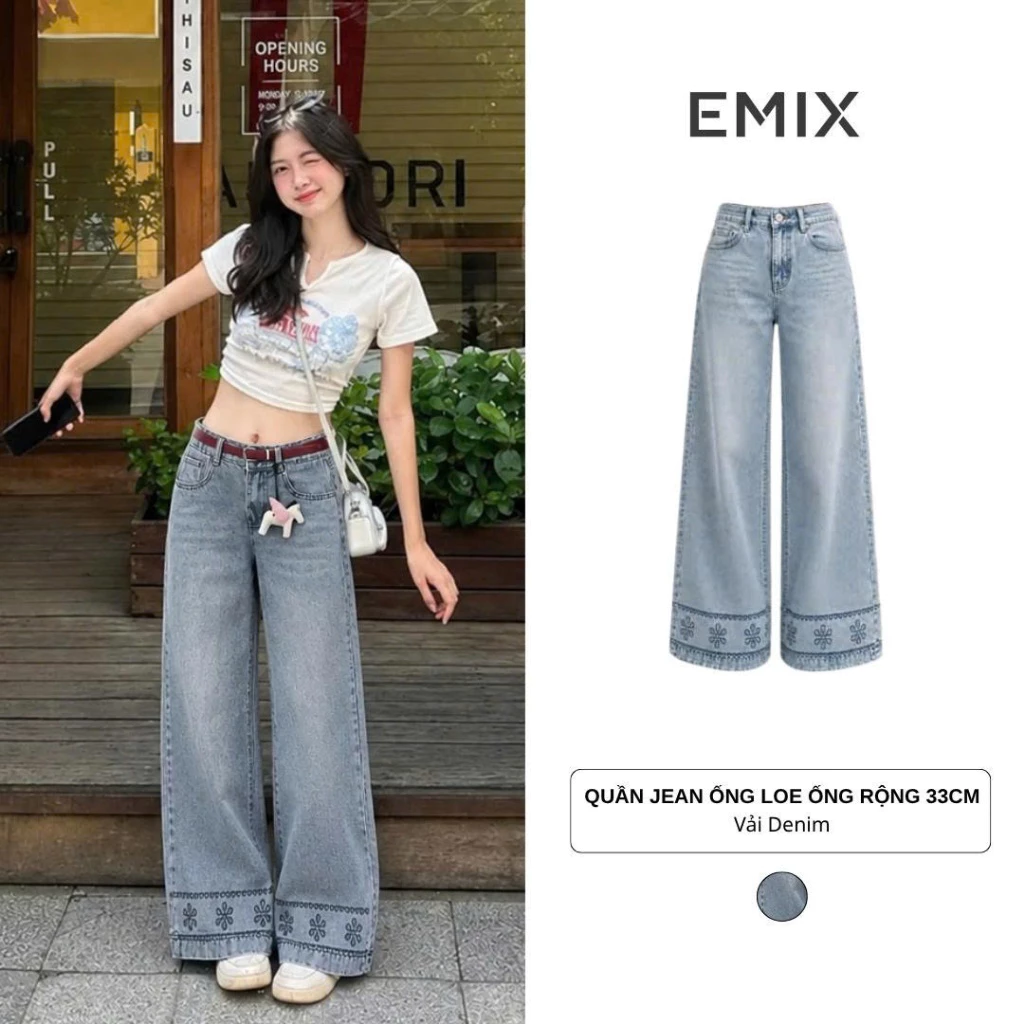 Quần Jean Suông Thêu Họa Tiết Hot Trend Jean Mềm, Họa Tiết Thêu Hoa Nổi Q.Jeans1006 EMIX