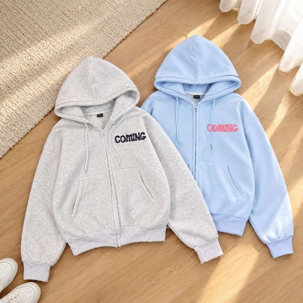 Áo Khoác Hoodie Zip Nam Nữ TOMANO Vải Nỉ Dày Tay Phồng Nón Rộng Form Unisex Chống Nắng - KNXK37