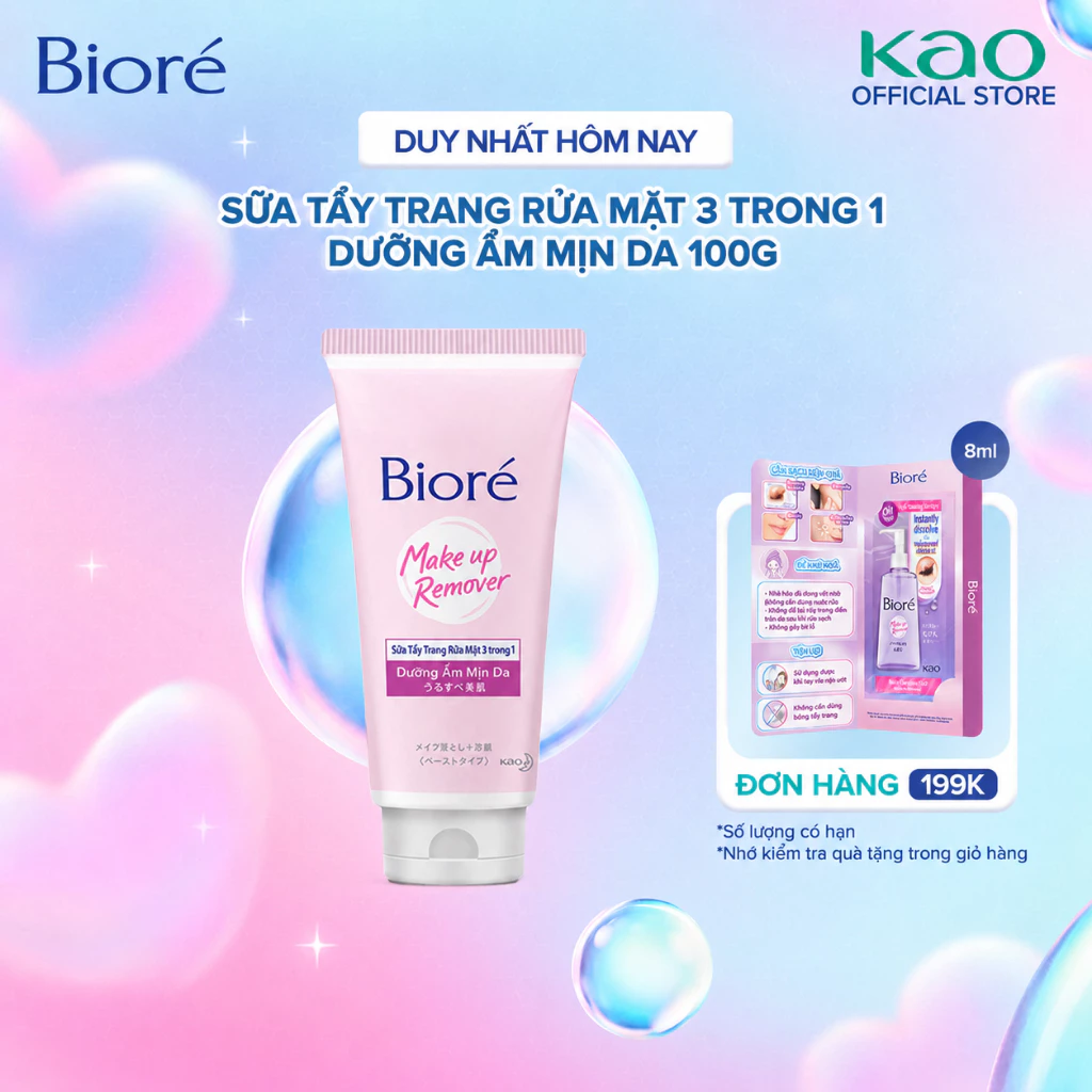 Biore Makeup Remover Sữa Tẩy Trang Rửa Mặt 3 Trong 1 Dưỡng Ẩm Mịn Da 100g