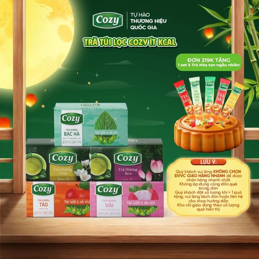 Combo 5 Hộp Trà Túi Lọc Cozy Set Trung Thu Nước Trà Thơm Đậm Vị Tươi Mát Ít Calo, Không Béo