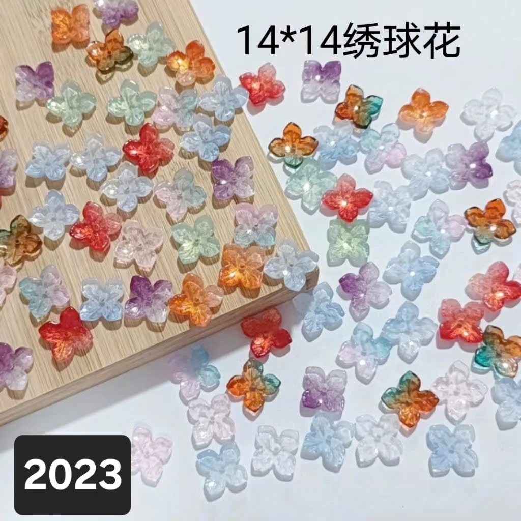 (combo 10 cái)Hoa thủy tinh 4 cánh 14mm nhiều màu, Nguyên liệu làm trang sức cổ trang, Nguyên liệu DIY