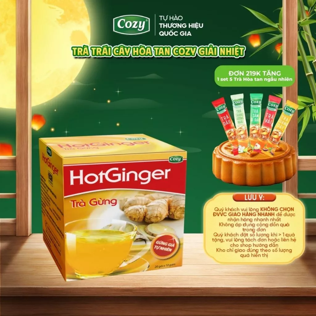 Trà Gừng Hòa Tan Cozy Từ Gừng Già Tự Nhiên Đậm Vị Gừng, Vị Ngọt Dễ Uống Làm Ấm Cơ Thể (20 gói x10g)