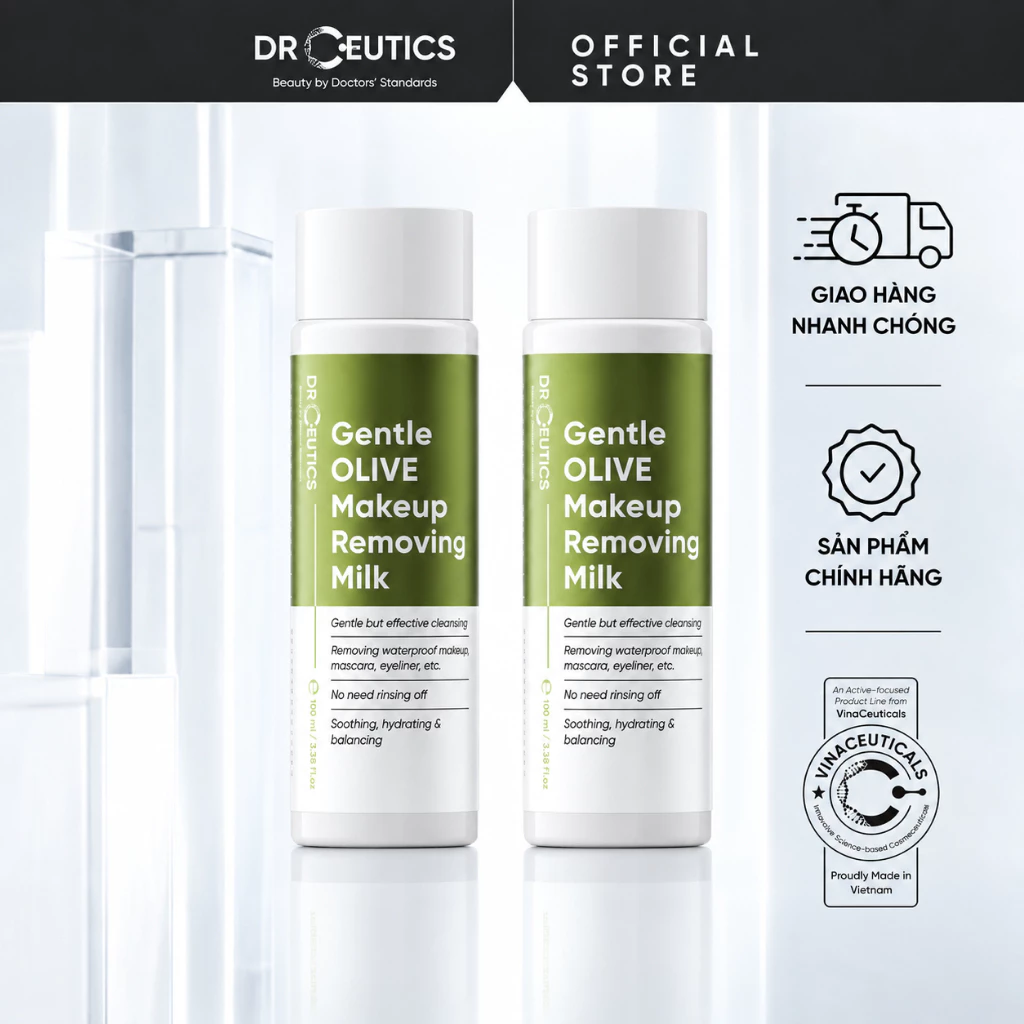 DrCeutics Combo 2 Sữa Tẩy Trang Làm Sạch Makeup, Mắt, Môi Gentle Olive Makeup Removing Milk 100ml - Skincare