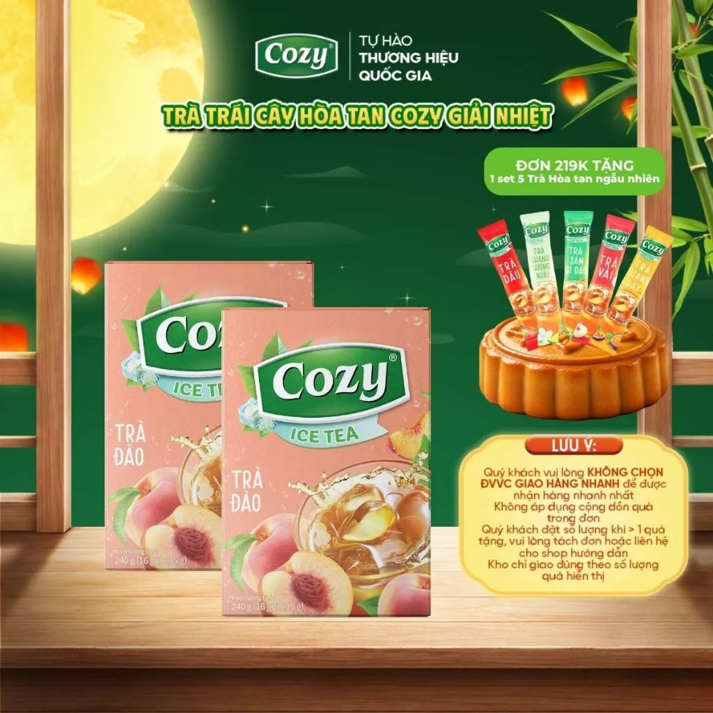 Combo 2 Trà Đào Cozy IceTea, Trà Trái Cây Hòa Tan Các Vị, Pha Chế Trà Hoa Quả, Trà Sữa, Làm Thạch Hộp 16