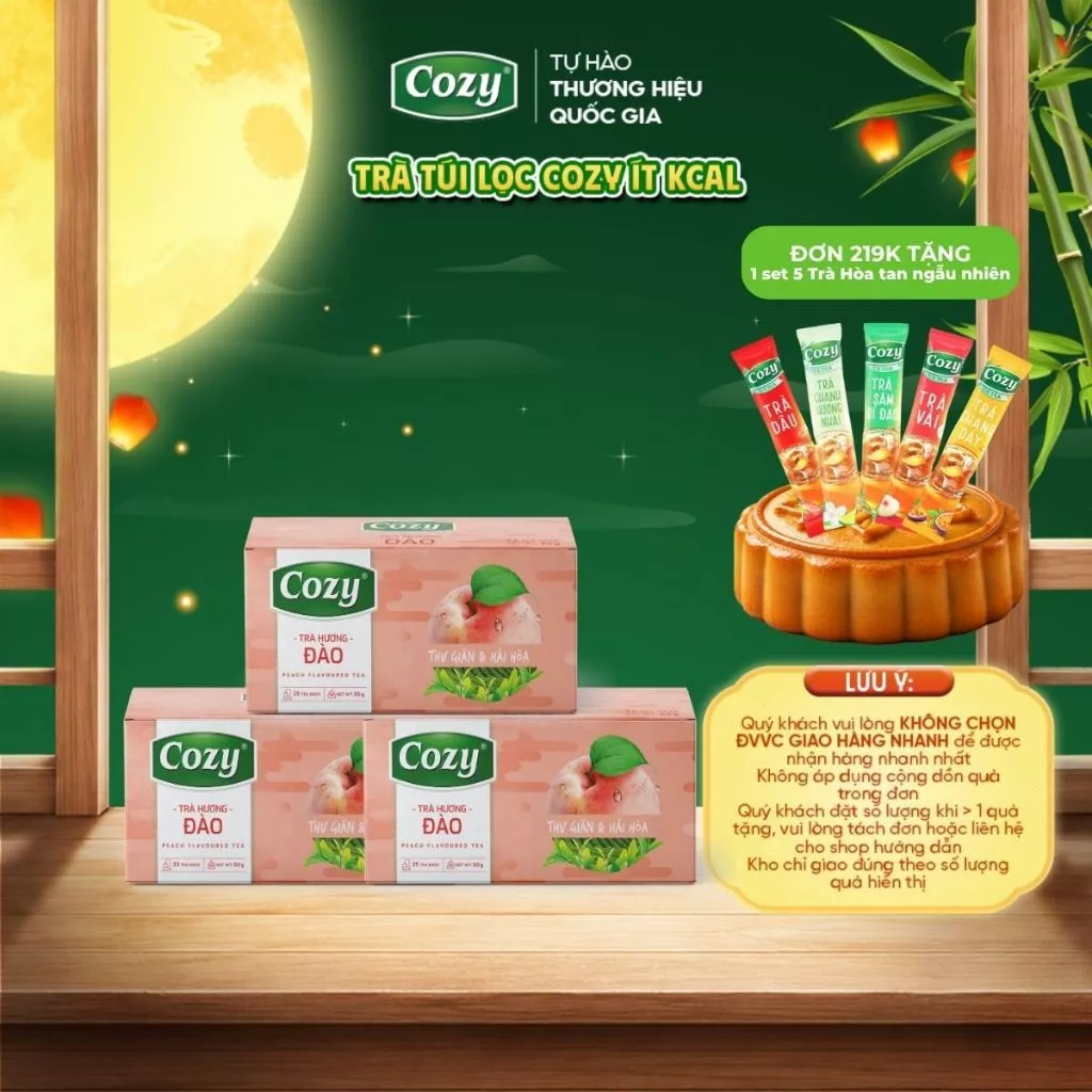 Combo 3 Trà Hương Đào Trà Xanh Nhài Trà Ô Long Hồng Trà Túi Lọc Cozy Trà Túi Lọc Các Vị Trái Cây, Trà Thảo Mộc Ít Calo