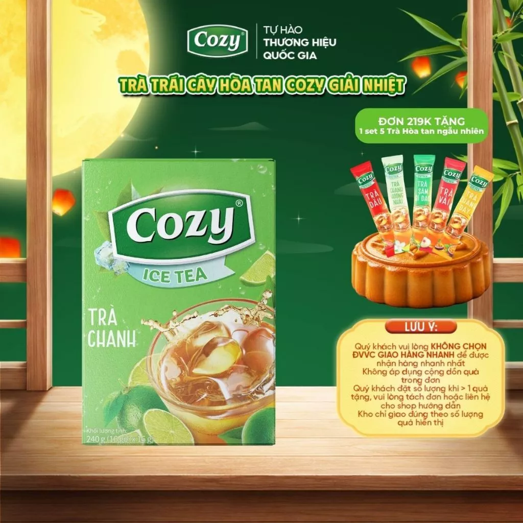 Trà Chanh Hoà Tan Cozy Ice Tea Vị Chanh Chua Nhẹ Dễ Uống Tiện Lợi Pha Chế (16 gói x 15gr)