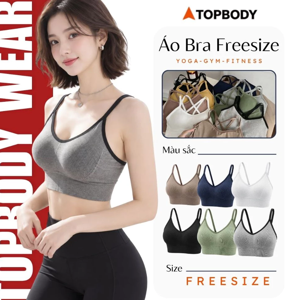 Áo Ngực Thể Thao Thoáng Khí Freesize, Bra Tập Gym, Yoga Co Giãn, Thấm Hút Mồ Hôi Topbody -AOBRA08
