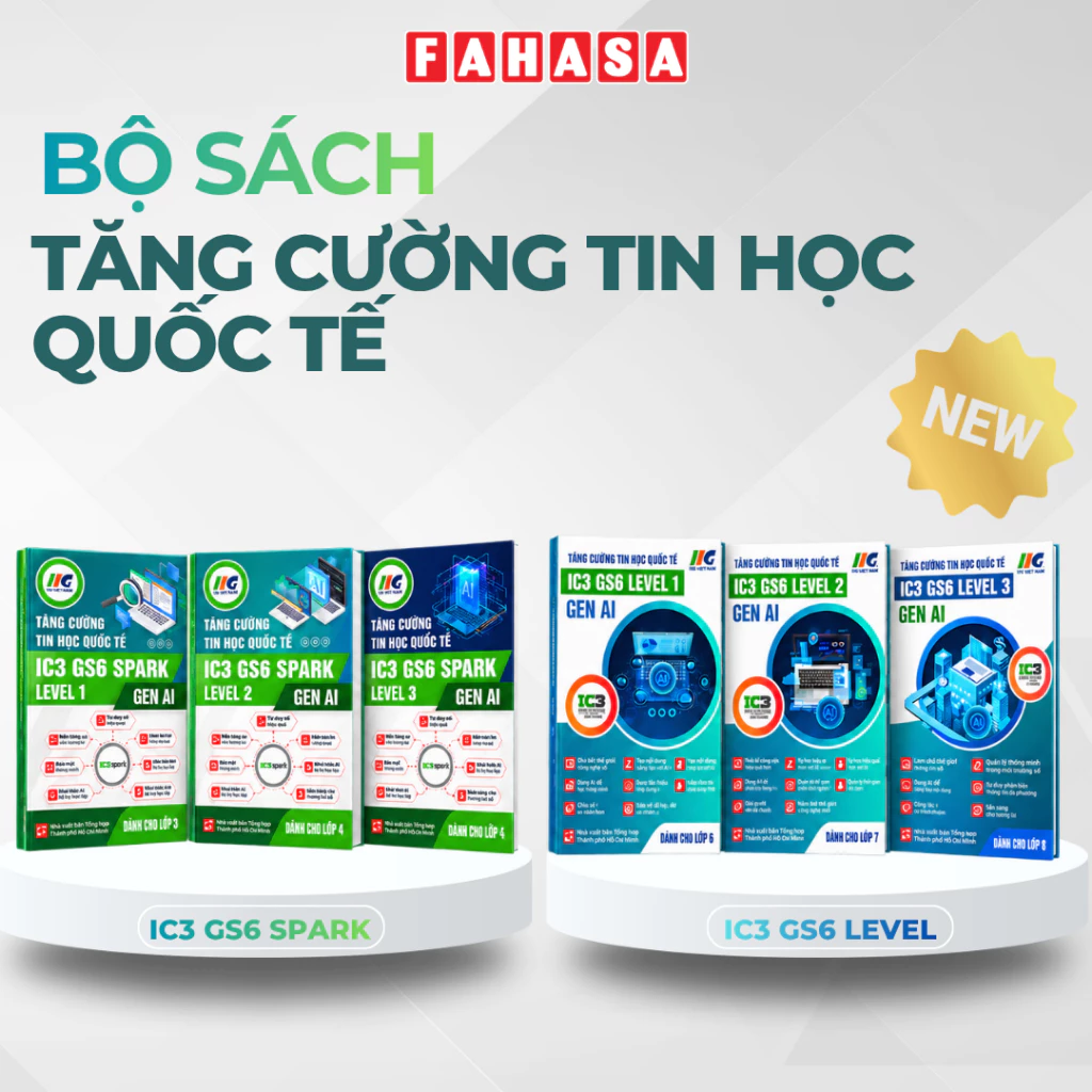 Sách Tăng Cường Tin Học Quốc Tế IC3 - Gen AI - Level 1, 2, 3 (Trọn bộ)