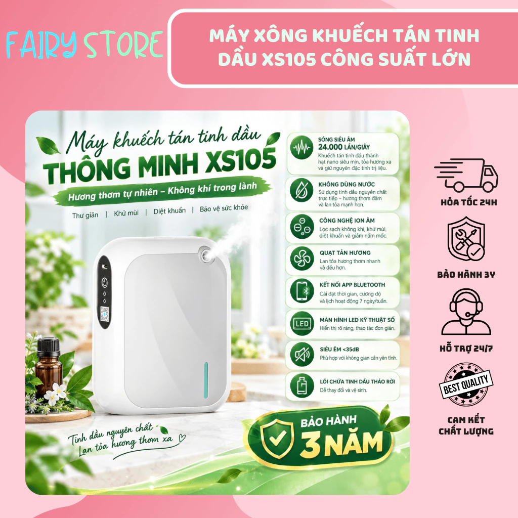 Máy Xông Khuếch Tán Tinh Dầu XS105 Công Suất Lớn Kết Nối Bluetooh - Tỏa Hương, Phun Sương