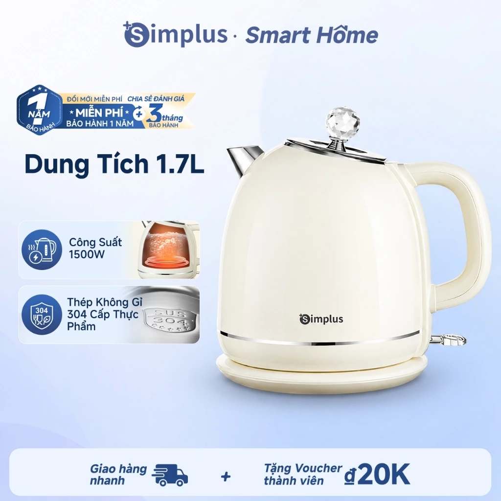 Simplus Hai lớp chống bỏng Ấm đun phong cách cổ điển Thép không gỉ 304 cấp thực phẩm Dung tích lớn 1.7L DRSH006