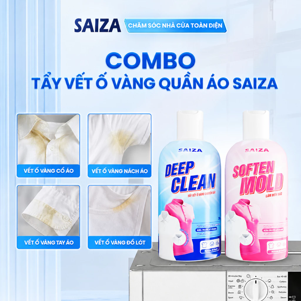 Bộ Tẩy Vết Ố Vàng, Quần Áo SAIZA Làm Sạch Vết Mốc, Thâm Kim, Vết Bẩn Dầu Mỡ, Giữ Nguyên Màu Vải