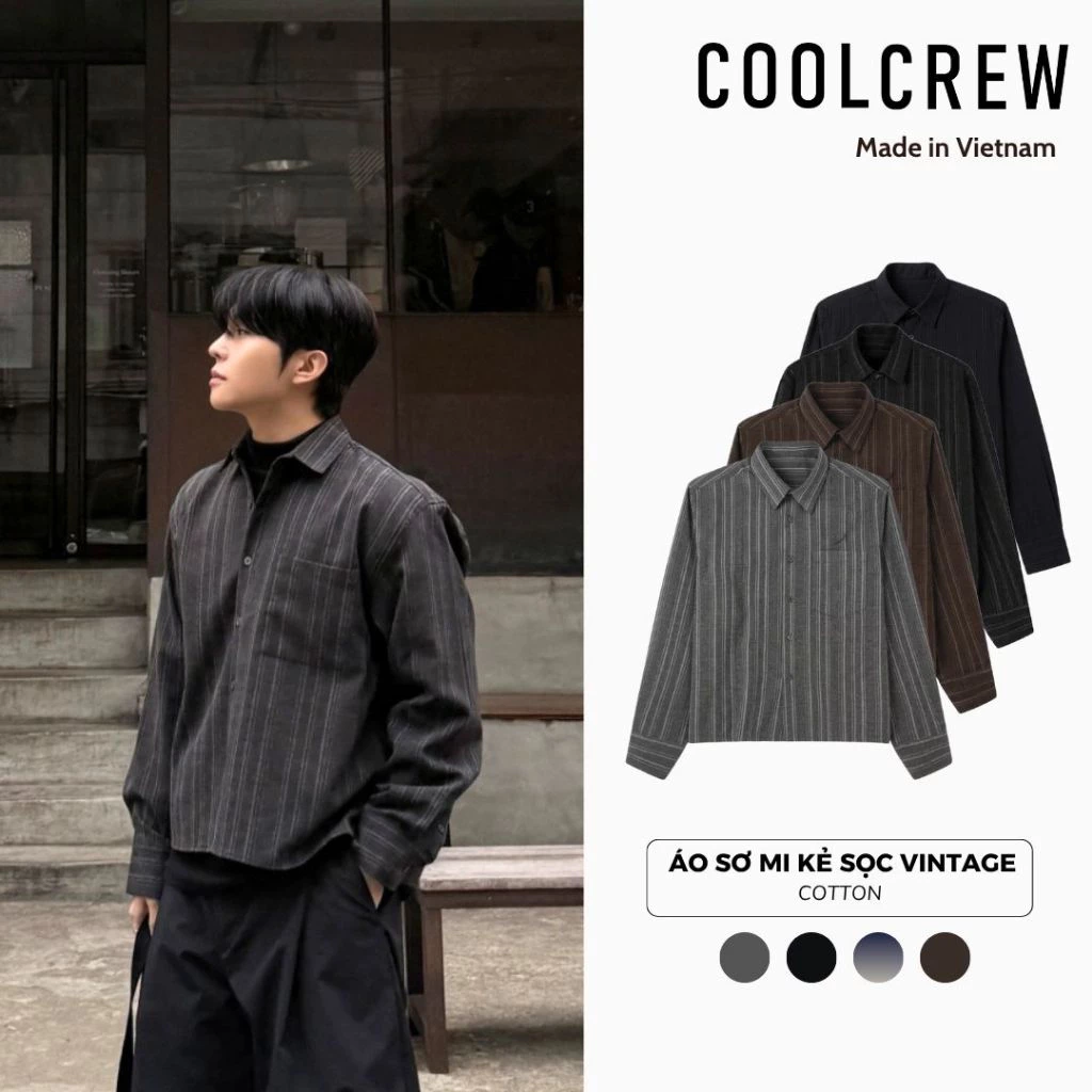 Áo Sơ Mi Kẻ Sọc Vintage 𝐂𝐎𝐎𝐋𝐂𝐑𝐄𝐖 Form Boxy Chất Liệu Cotton Cao Cấp Phong Cách Hàn Quốc AMD099