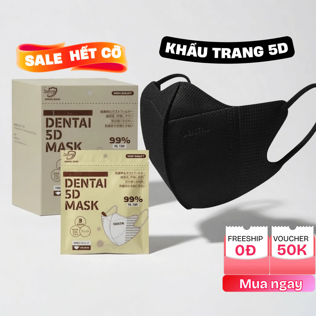 COMBO 200 chiếc khẩu trang 5D người lớn DENTAL MASK chính hãng cao cấp dày dặn chống tia UV