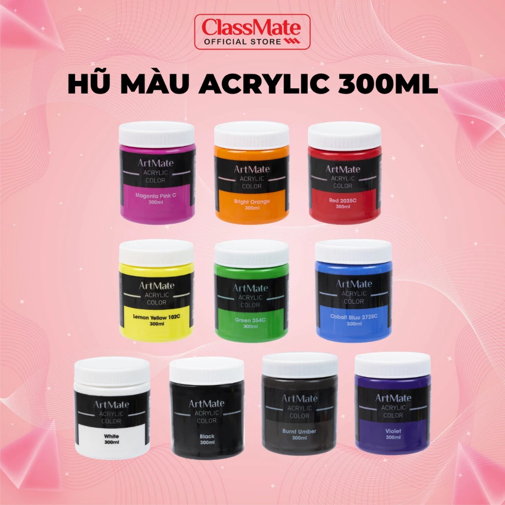 Màu Nước Acrylic 300ml Classmate Hũ Màu Acrylic Độ Che Phủ Cao, Chồng Được Màu, Chống Nước, Tô Tượng DIY Vẽ Tranh