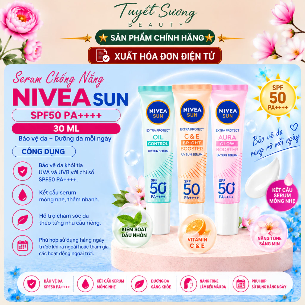 Tinh chất chống nắng dưỡng trắng & sáng da Nivea SFP50+ PA+++ 30ML