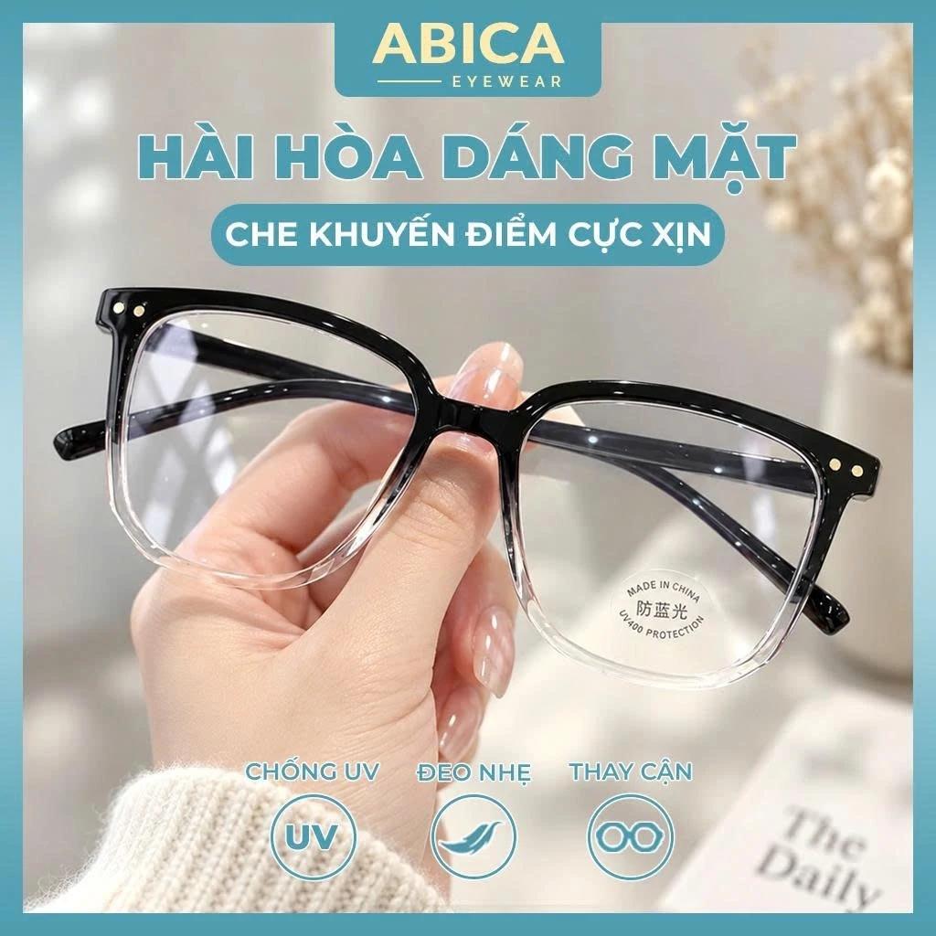 Kính mắt nữ nam,mắt kính không độ thời trang nam nữ gọng vuông chống tia UV phong cách Hàn Quốc ABICA 072