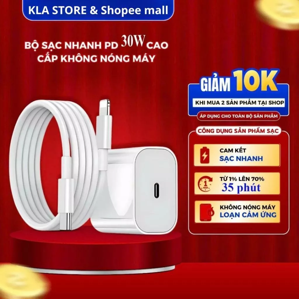 Sạc Nhanh PD 20W KLA Không Nóng Máy, Tốc độ ổn định bảo hành 12 tháng KLA