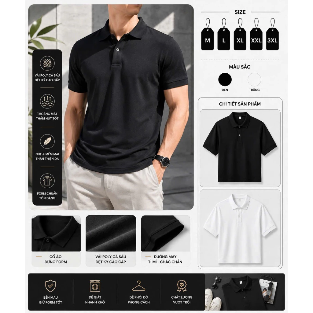 Combo 2 Áo Polo Nam Cao Cấp Vải Thun Cá Sấu / Cotton Co Giãn – Style Hàn Quốc Thanh Lịch, Mềm Mịn