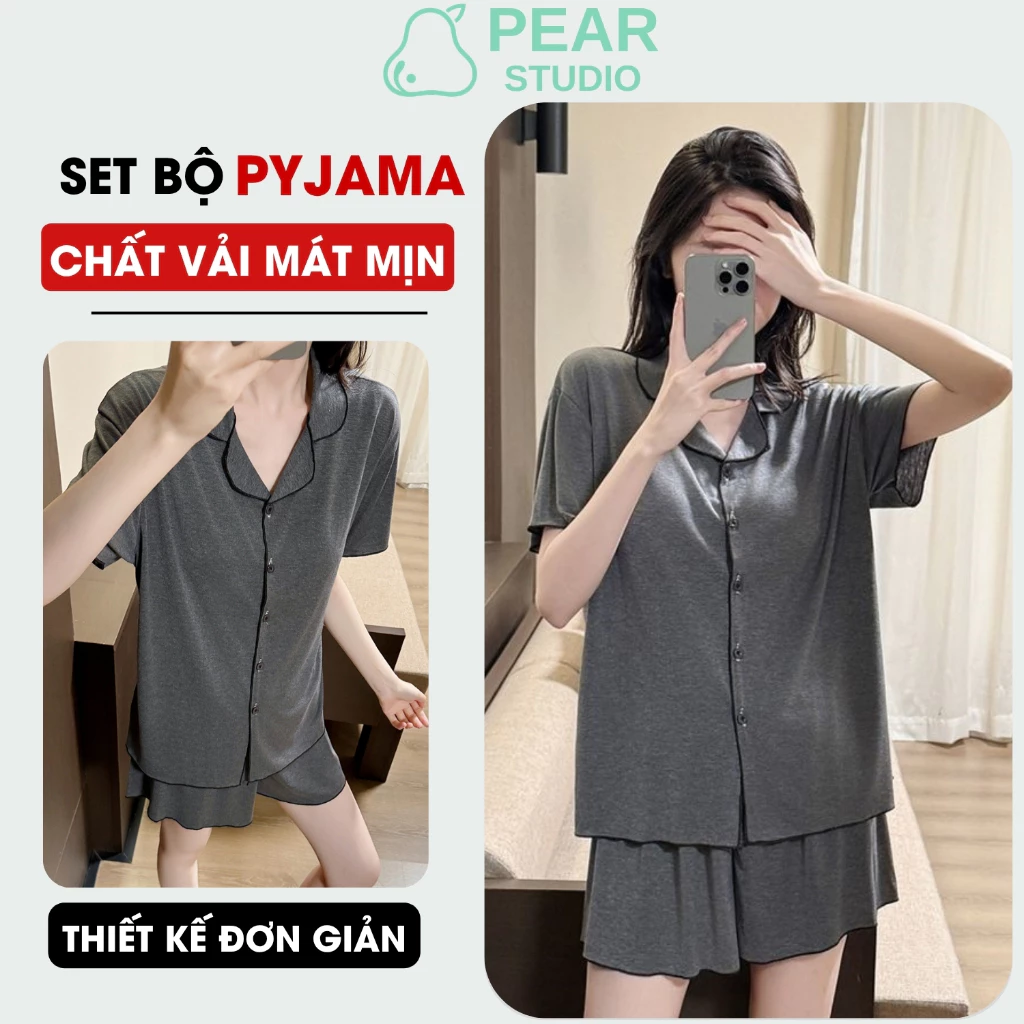 [ DEAL SHOCK ] Đồ Ngủ Nữ Mùa Hè Chất Cotton Thoáng Mát, Bộ Ngủ Mặc Nhà Pijama Ngắn tay Màu Trơn Basic PEAR SB012