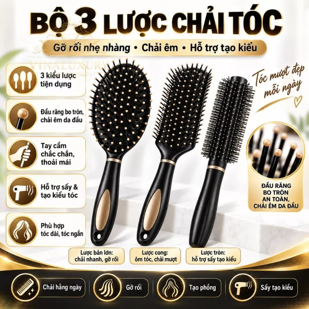 Lược Gỡ Rối Tóc - Lược Massage Da Đầu Chống Tĩnh Điện Giảm Gãy Rụng Dùng Cho Mọi Loại Tóc Nam Nữ