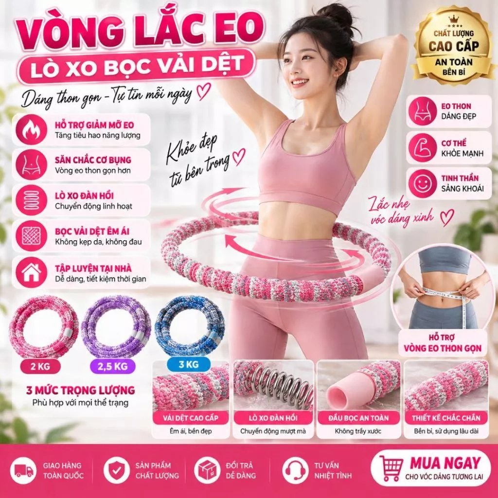 Vòng Lắc Eo Lò Xo Bọc Vải Dệt Kim Mềm VINALUXURY – Vòng Lắc Eo Giảm Mỡ Bụng