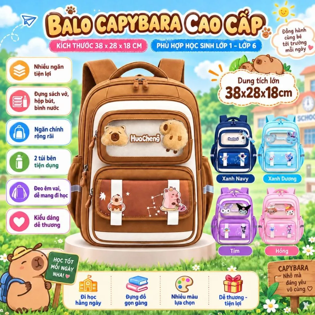 Balo Chống Gù Capybara 2025 cho học sinh tiểu học - Cặp Sách Đi Học