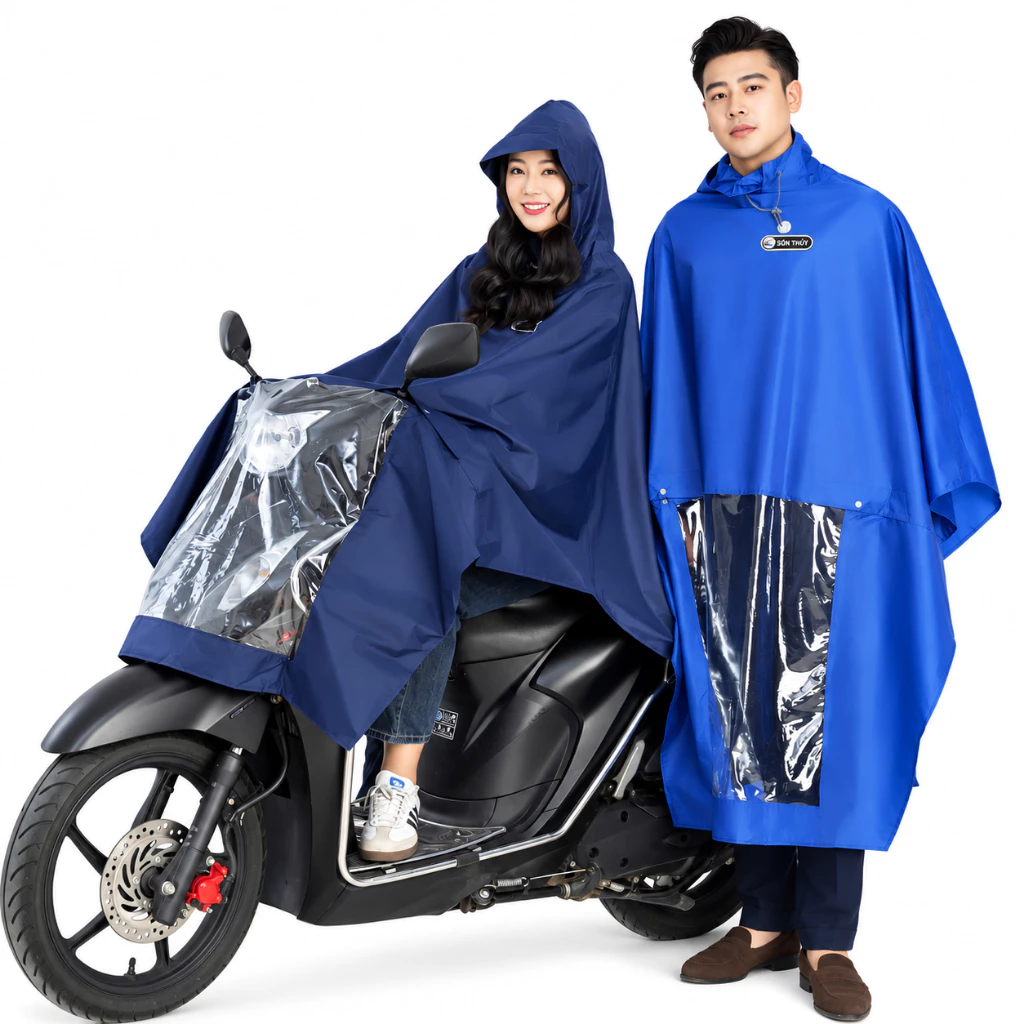 Áo mưa đi xe máy 1 người siêu rộng Sơn Thủy. Dài 1m65x rộng 1m60 : Vải dù tráng nhựa PVC vân caro chống thấm tuyệt đối